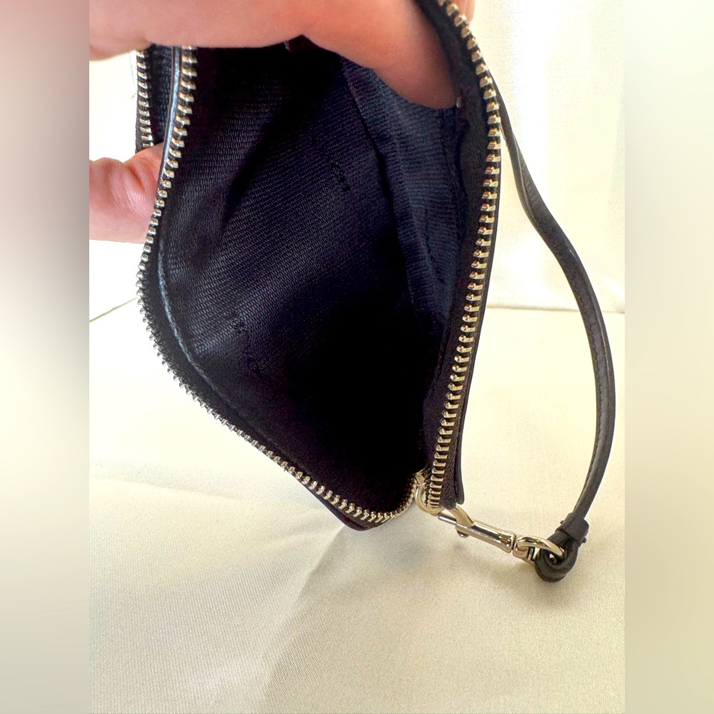 Coach Double Zip Wristlet Signature Brown Black Cream F1420 52455 Logo Plaque - Picture 7 of 10